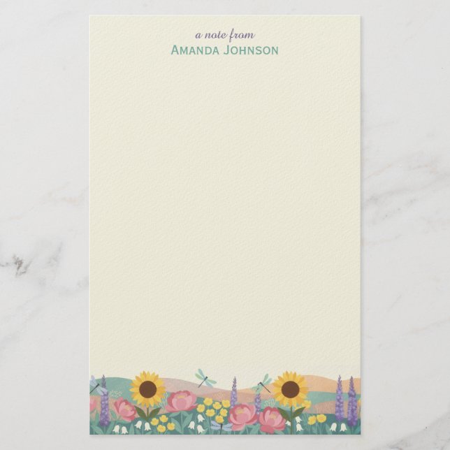 Papelería Personalized Dragonfly Flower Field Custom Name (Anverso)