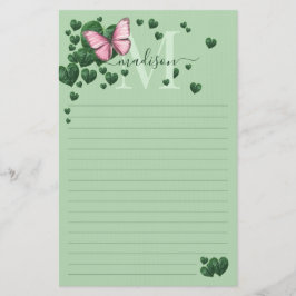 Papelería Personalized Pink Butterfly with Heart Leaves
