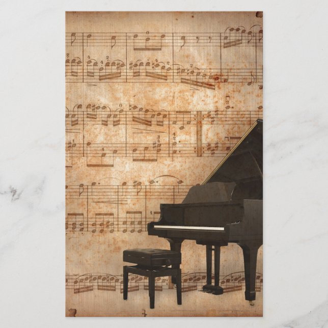 Papelería Piano de cola con las notas de la música (Anverso)