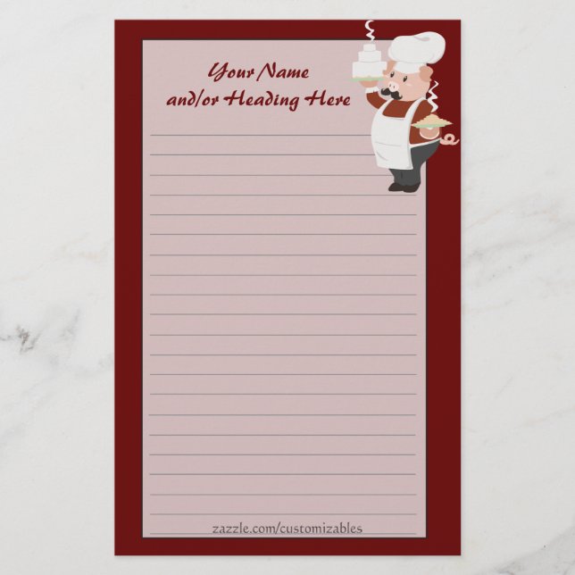 Papelería Piggy Chef Stationery (Anverso)