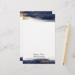 Papelería Pinceles de color azul y oro acuático personalizad