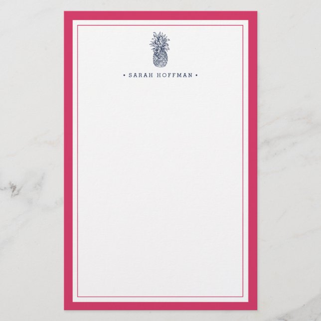 Papelería Pineapple Prep | Pink & Naval Personalizada (Anverso)