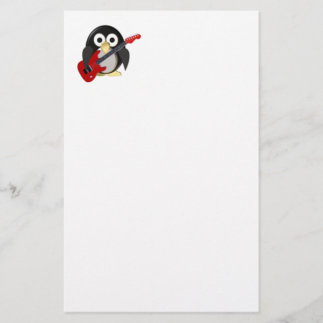 Papelería Pingüino gracioso con guitarra (Anverso)