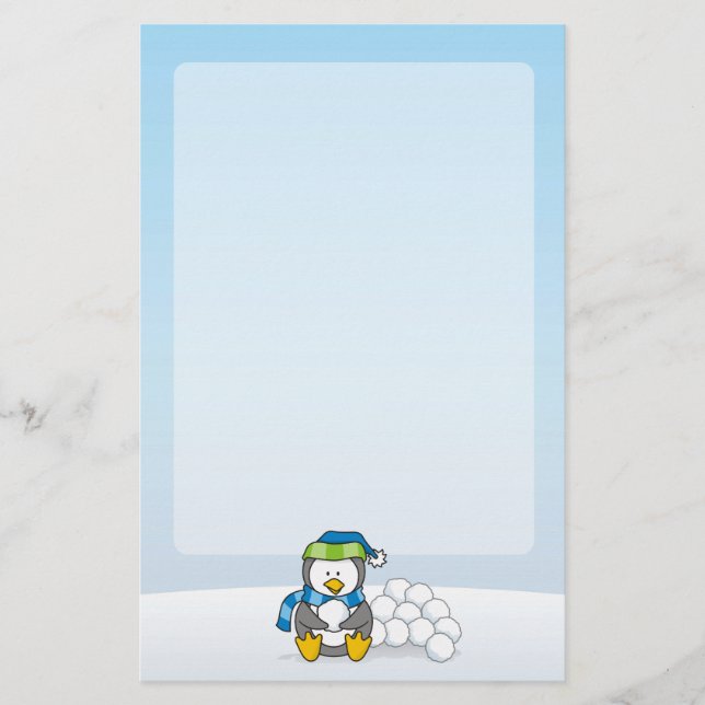 Papelería Pingüino pequeño sentado con bolas de nieve (Anverso)