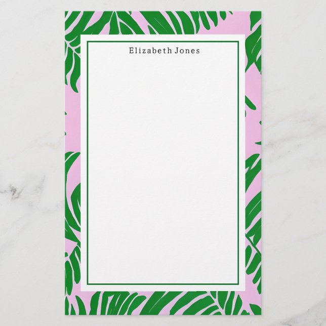 Papelería Pink (Árbol de palmas preppy) + Verde (Anverso)