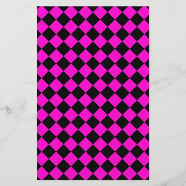 Papelería Pink Black Diamond Harlequin Checker Pattern (Anverso)