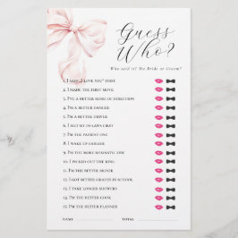 Papelería Pink Bow Adivina quién es el juego de la ducha de 