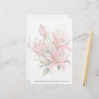 Papelería Pink Lilies Personalizado Stationery