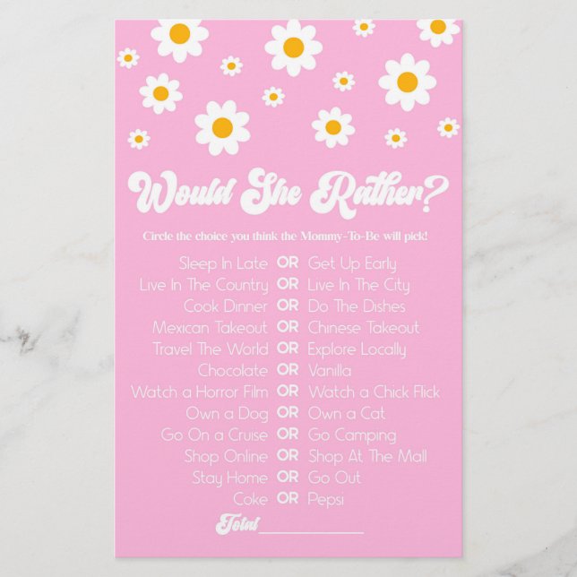 Papelería Pink Retro Daisy Prefiere Un Juego De Baby Shower (Anverso)
