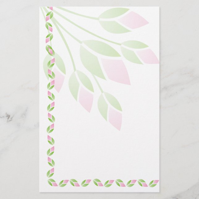 Papelería Pink Rose Buds Stationery-Floral (Anverso)