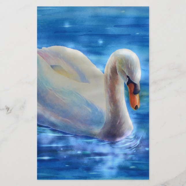 Papelería Pintura de acuarela de cisne blanco (Anverso)