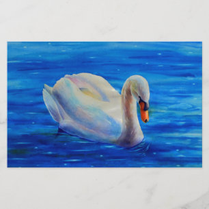 Papelería Pintura de acuarela de cisne blanco, aves acuática