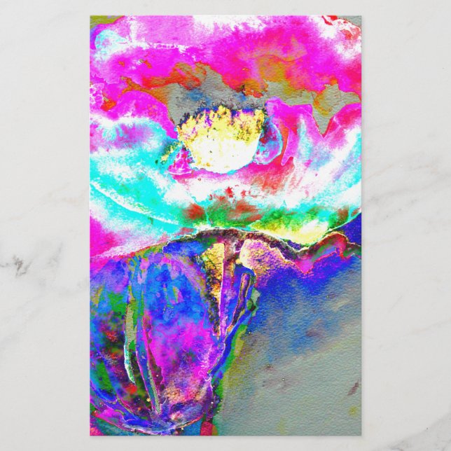 Papelería Pintura floral rosa teal abstracta elegante (Anverso)