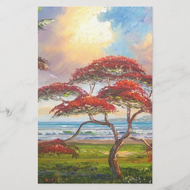 Papelería Pintura real del árbol de Poinciana (Anverso)