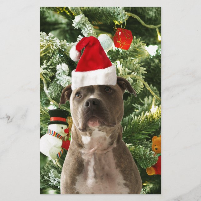 Papelería Pitbull Perro Árbol de Navidad Ornamentos Snowman (Anverso)