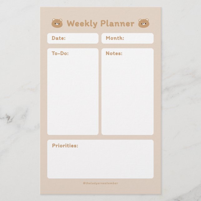 Papelería Planner semanal Minimalista simple (Anverso)