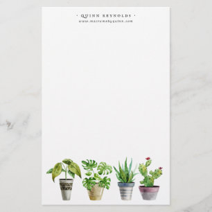 Papelería Planta de poto de acuarela Boho   Monograma Statio