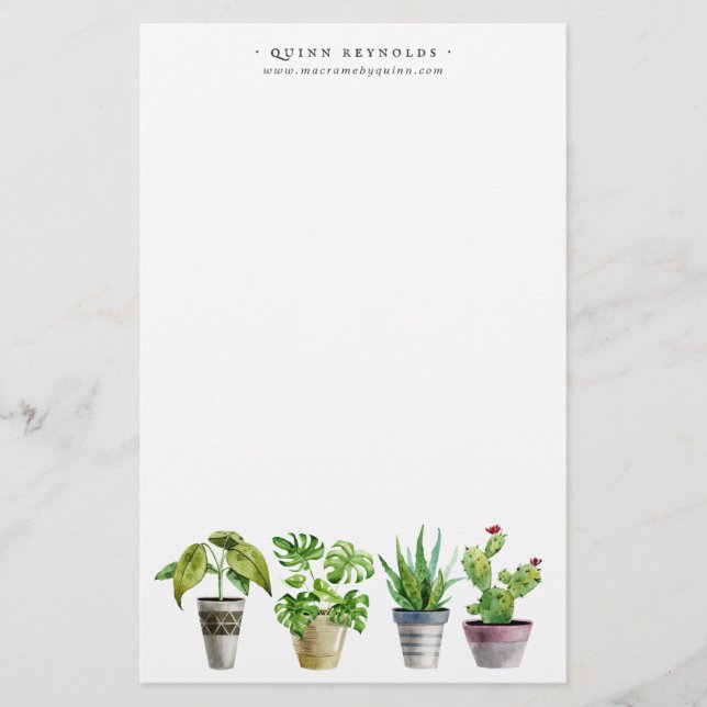 Papelería Planta de poto de acuarela Boho | Monograma Statio (Anverso)