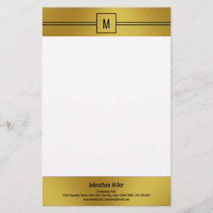 Papelería Plantilla de Monograma Blanco y Oro Negro Moderno