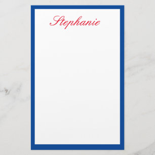 Papelería Plantilla de Monogramas Rojos Bordes Azules Blanco
