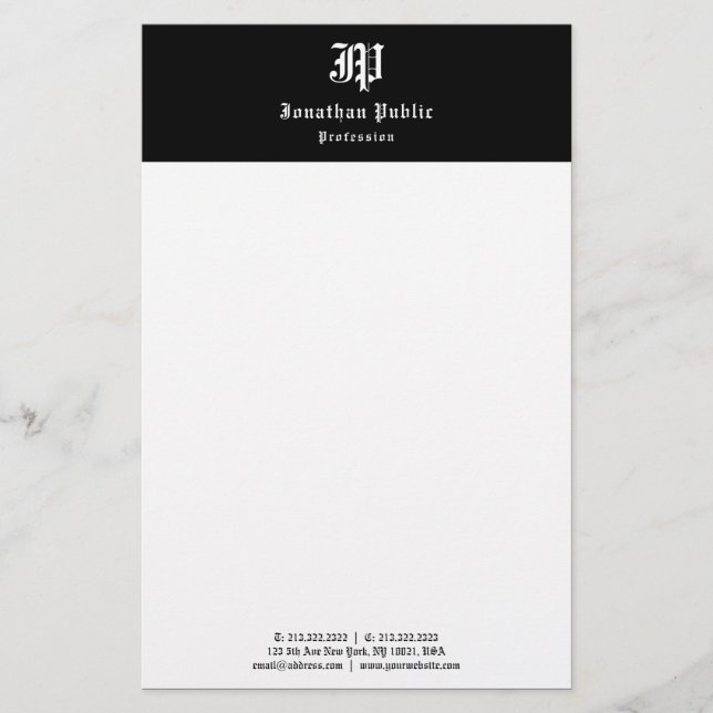 Papelería Plantilla elegante de color blanco negro manuscrit (Anverso)
