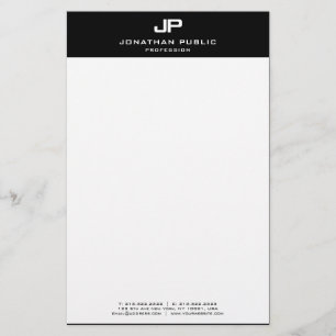 Papelería Plantilla elegante de color blanco negro personali