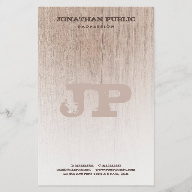Papelería Plantilla Monograma de la placa de madera marrón (Anverso)