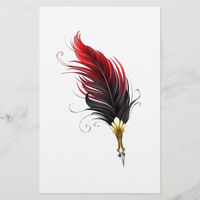 Papelería Pluma de plumas rojas con nido de oro (Anverso)