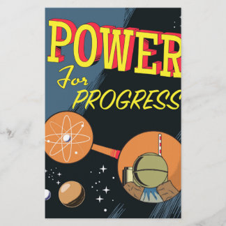 Papelería Poder para el progreso cartel vintage atómico