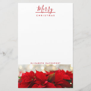 Papelería Poinsettias rojas con Navidades del Bokeh de Oro