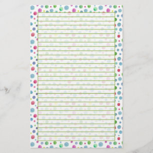 Papelería Polka de color de agua pastel Dots Blue Green Line