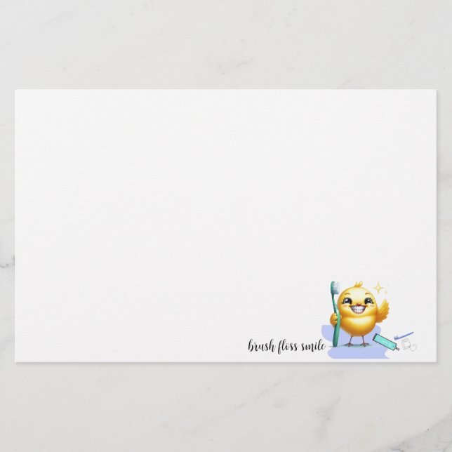 Papelería Pollito Sonriente con Eslogan Dental (Anverso)