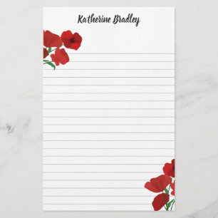 Papelería Poppies rojos Añadir nombres enlazados