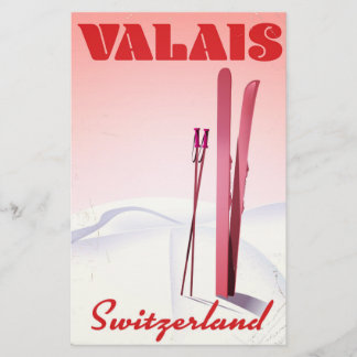 Papelería póster de esquí vintage de valais Suiza
