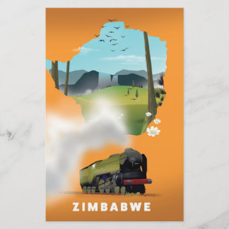 Papelería Póster de viaje ilustrado del mapa de Zimbabue