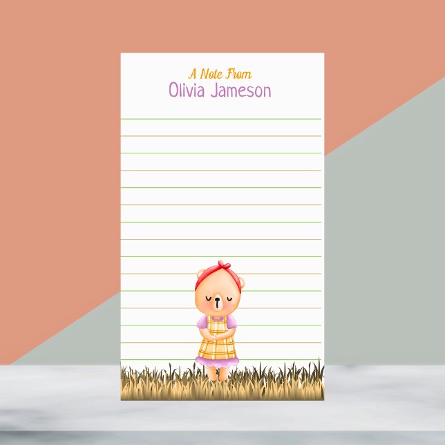 Papelería Prairie, el nombre de un caprichoso niño, estatier (Whimsical Kid's Name Prairie Bear Lined Stationery)