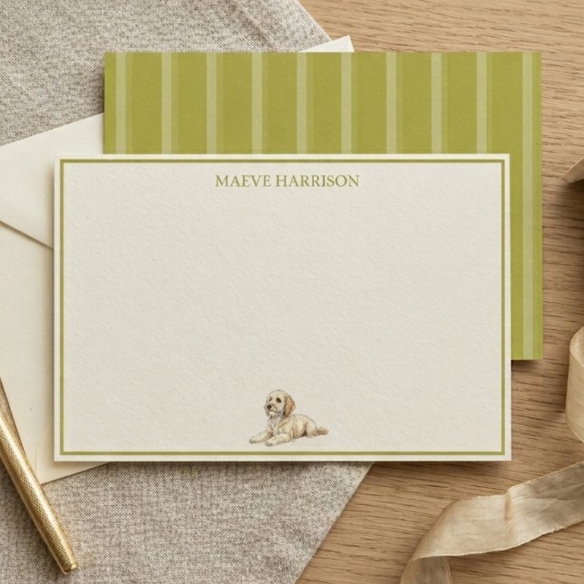 Papelería Preppy Chartreuse de Raya Golden Doodle (Preppy Chartreuse Stripe Golden Doodle Stationery)