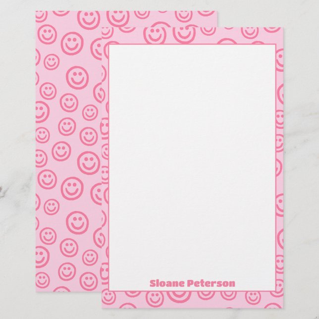 Papelería Preppy personalizada de color rosa (Anverso / Reverso)