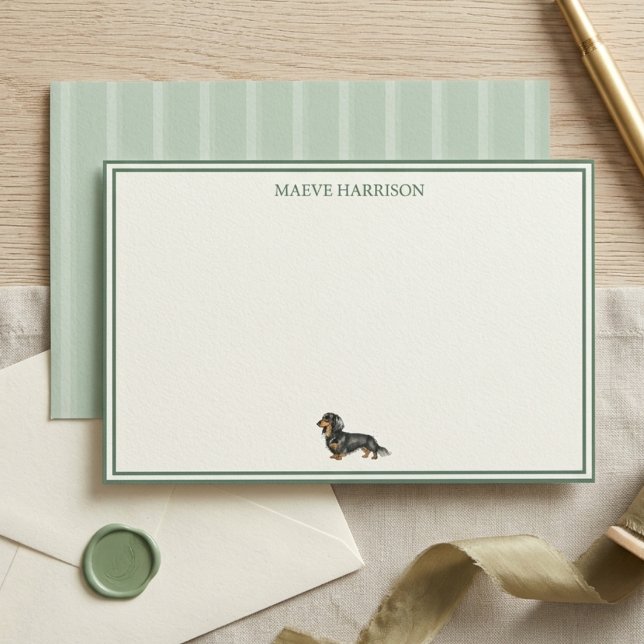 Papelería Preppy Sage Green Stripe Dachshund (Preppy Sage Green Stripe Dachshund Stationery)