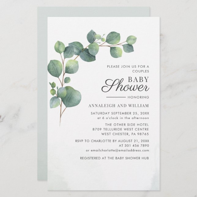 Papelería Presupuesto Eucalyptus Greenery Parejas Baby Showe (Anverso / Reverso)