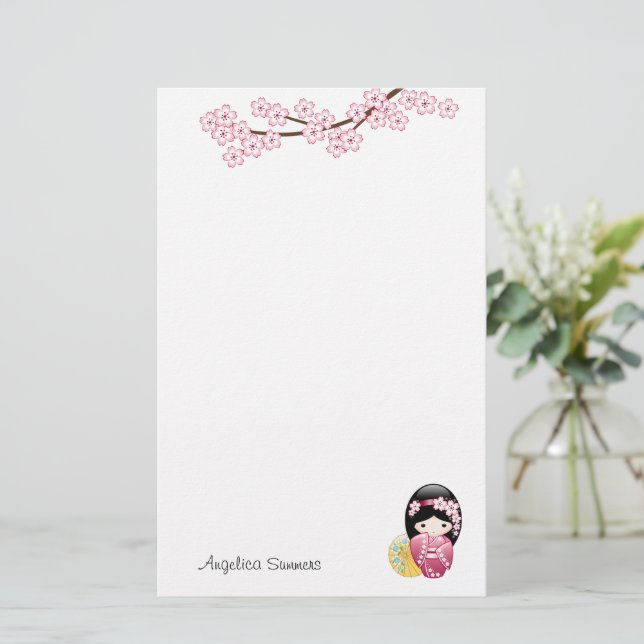 Papelería Primavera Kokeshi Muñeca Cute Geisha Chica (Anverso de pie)