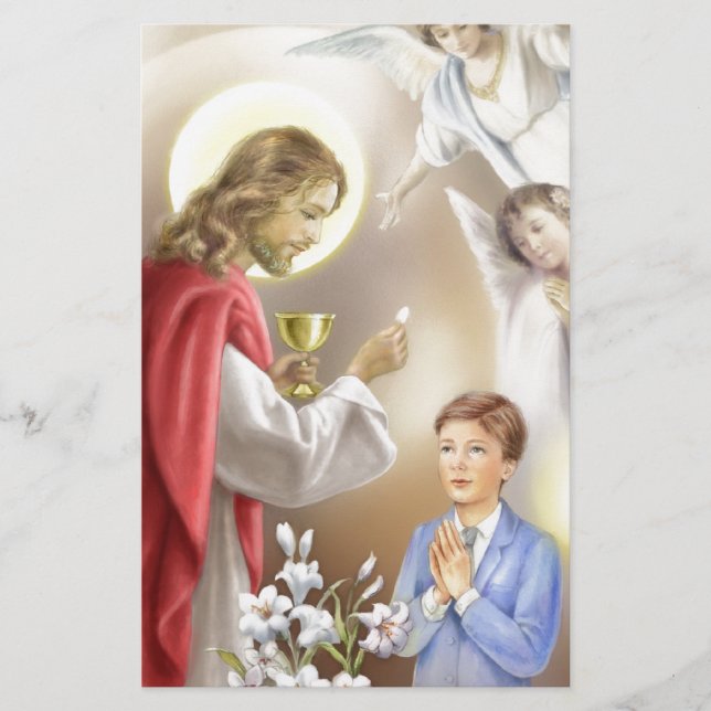 Papelería Primer muchacho de la comunión santa (Anverso)