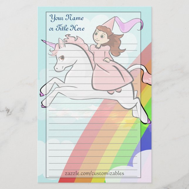 Papelería Princesa y efectos de escritorio del unicornio (Anverso)