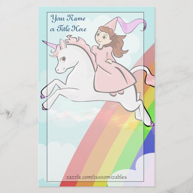 Papelería Princesa y efectos de escritorio del unicornio (Anverso)