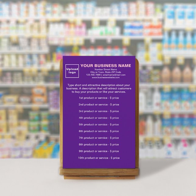 Papelería Productos o servicios de negocios sobre estacioner (Your business products or services on purple stationery.)
