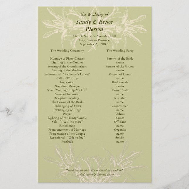 Papelería Programa Antiguo de Bodas Florales de Oliva (Anverso)