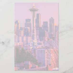 Papelería Puesta del sol detrás del horizonte de Seattle de