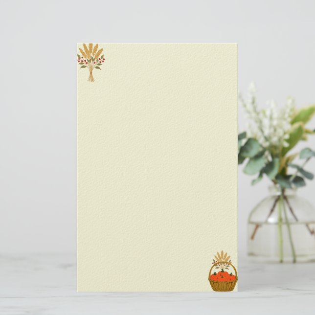 Papelería 💌 **Pumpkin & Wheat Basket Stationery (Anverso de pie)
