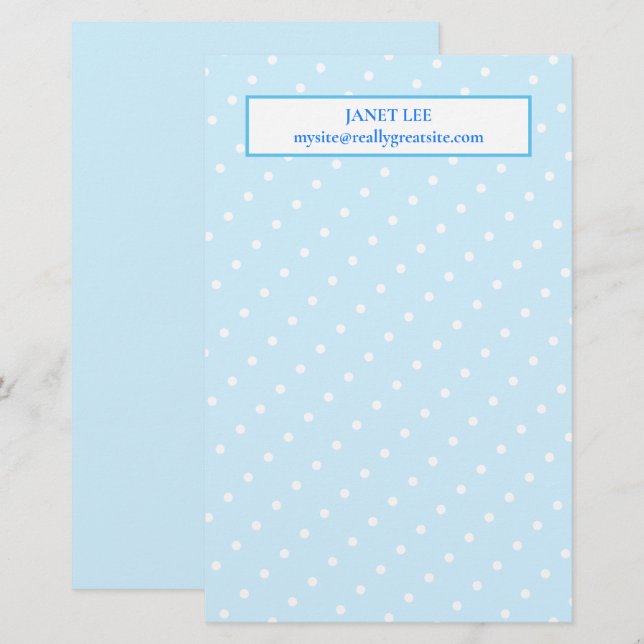 Papelería Puntos Blancos Sobre La Estacionería Azul Personal (Anverso / Reverso)