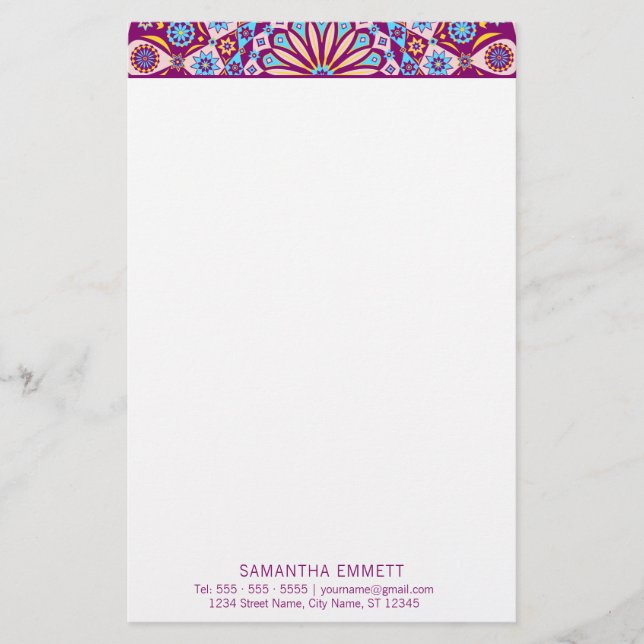 Papelería Purple Mandala Profesional Moderna Stationery (Anverso)